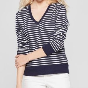 A New Day Navy V-Neck Striped Sweatshirt